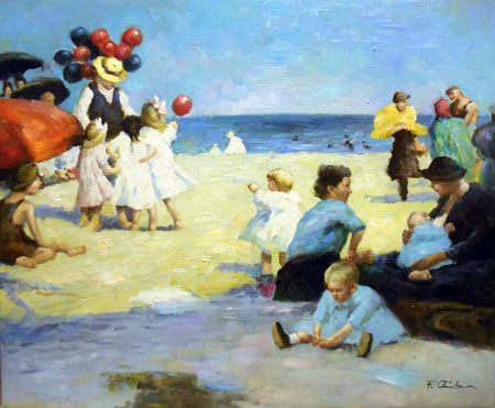 1201-T2 | 50cm x 61cm | enfant jouant à la plage 